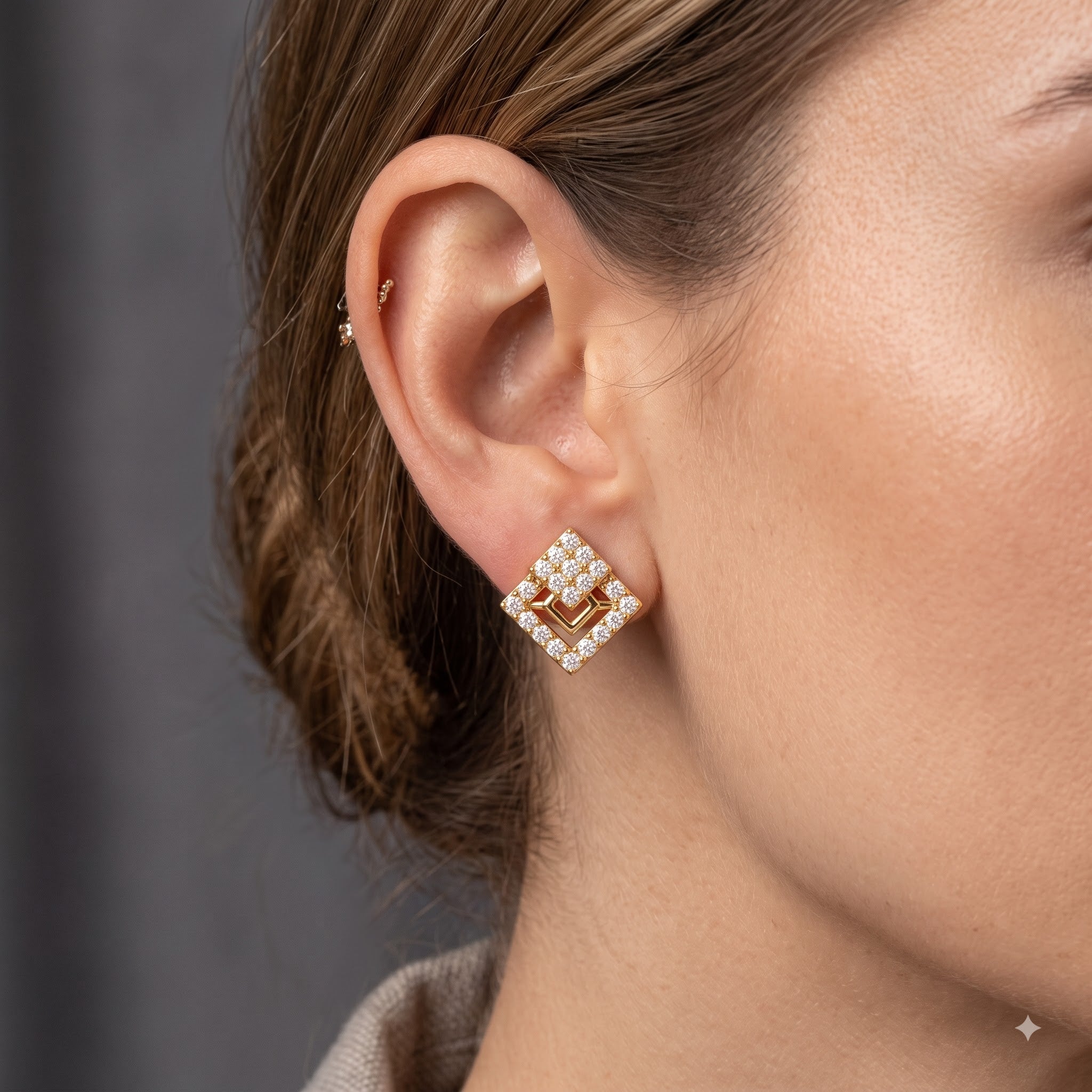 Dual Tone Teardrop Stud Earrings