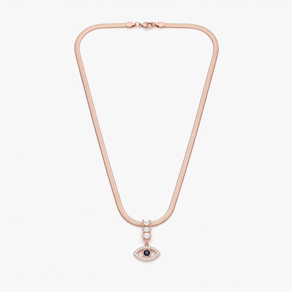 Rose Gold Evil Eye Herringbone Necklace