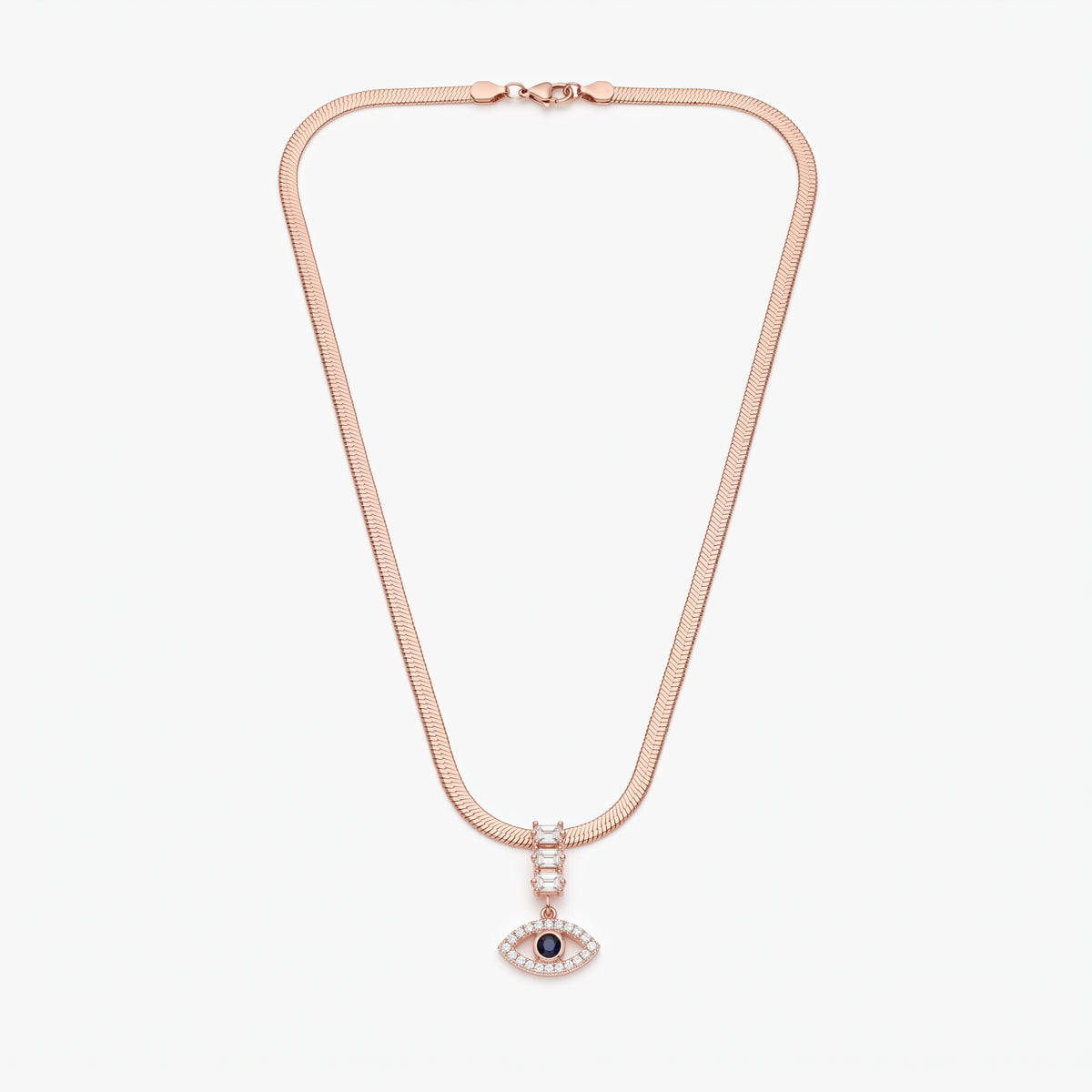 Rose Gold Evil Eye Herringbone Necklace