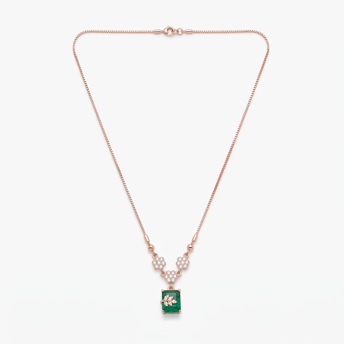 Rose Gold Emerald Floral Pendant Necklace