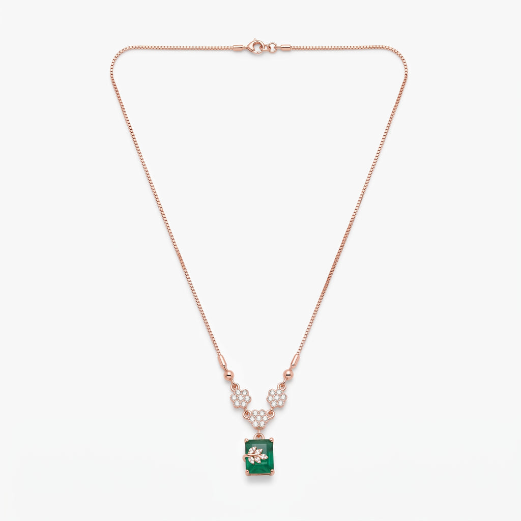 Rose Gold Emerald Floral Pendant Necklace