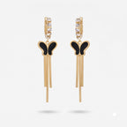 Golden Butterfly Black Enamel Tassel Earrings