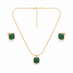 Emerald Green Stone Gold-Tone Necklace Set