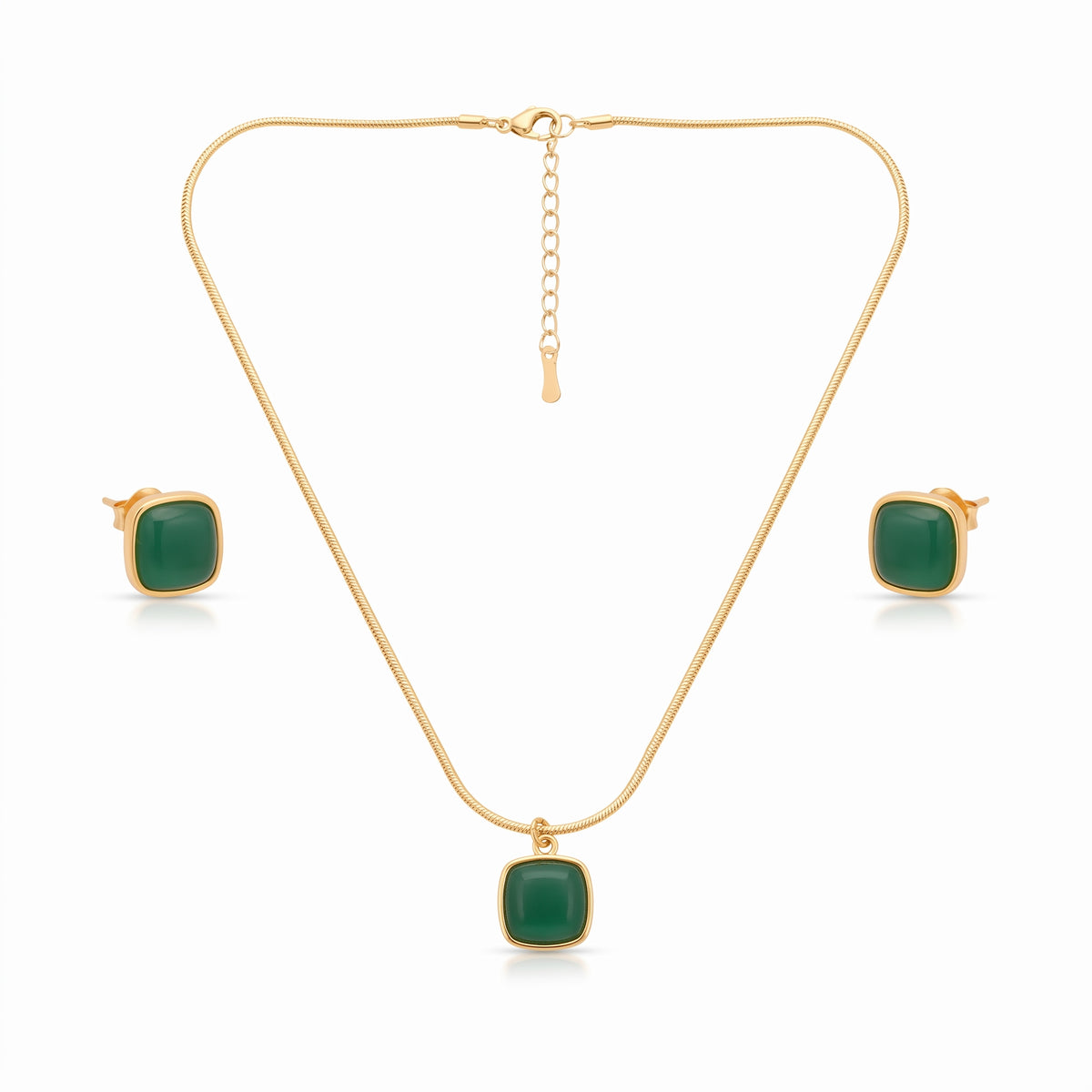Emerald Green Stone Gold-Tone Necklace Set