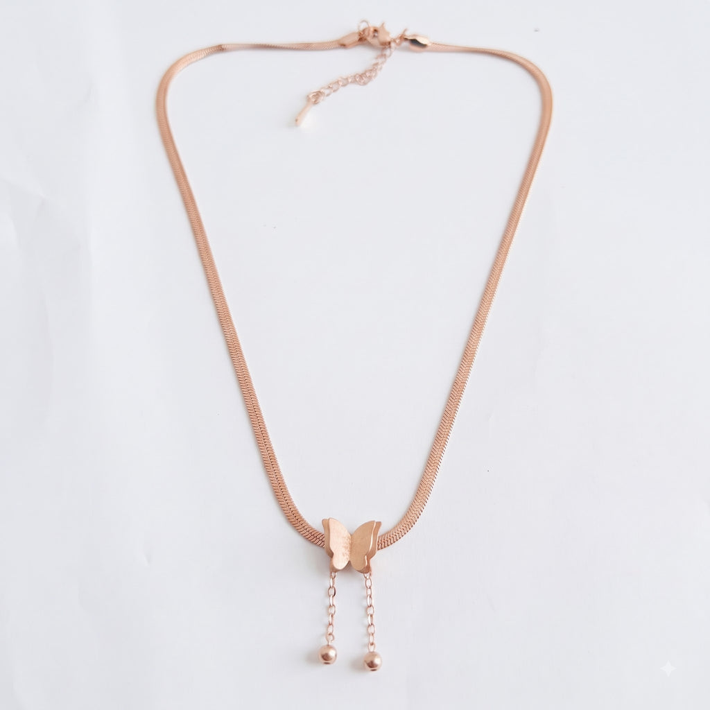 Rose Gold Butterfly Drop Necklace