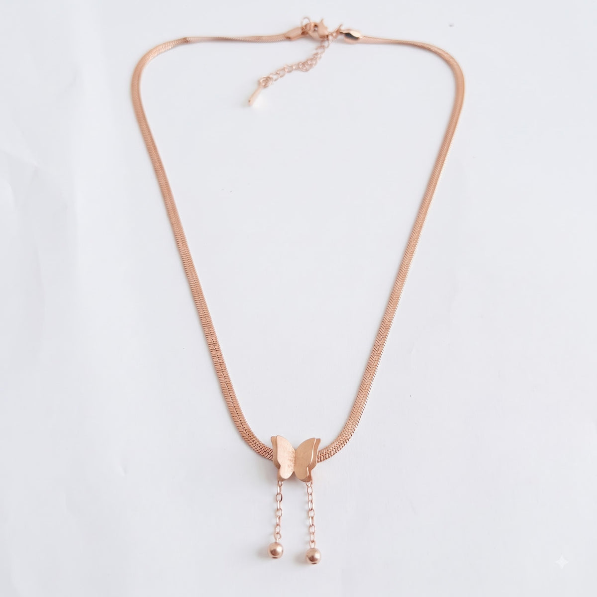 Rose Gold Butterfly Drop Necklace