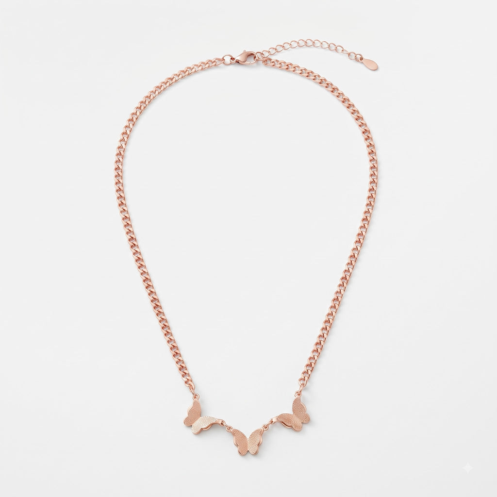 Rose Gold Butterfly Trio Necklace