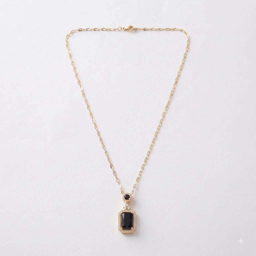 Black Onyx Halo Pendant Necklace