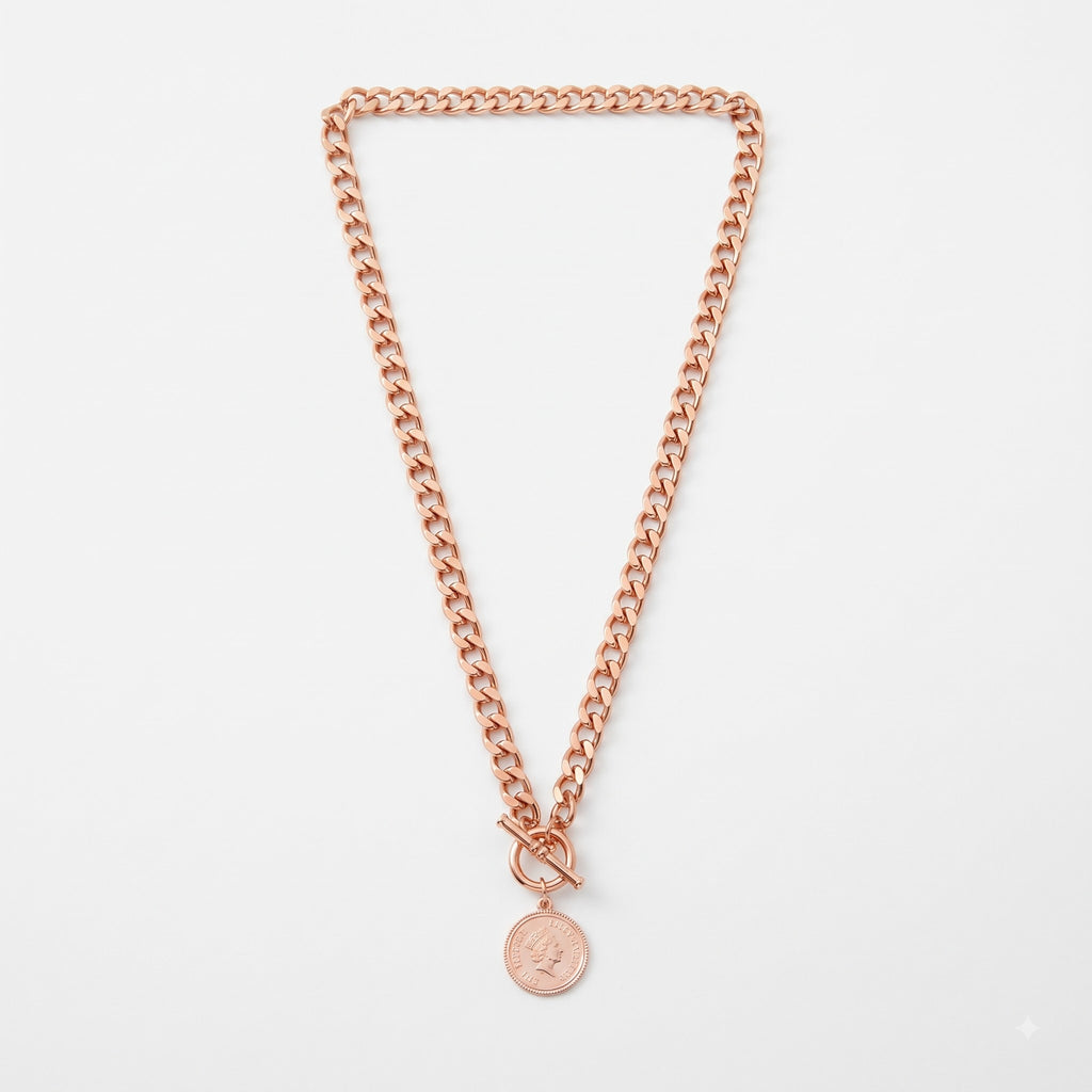Rose Gold Coin Charm Chain Necklace