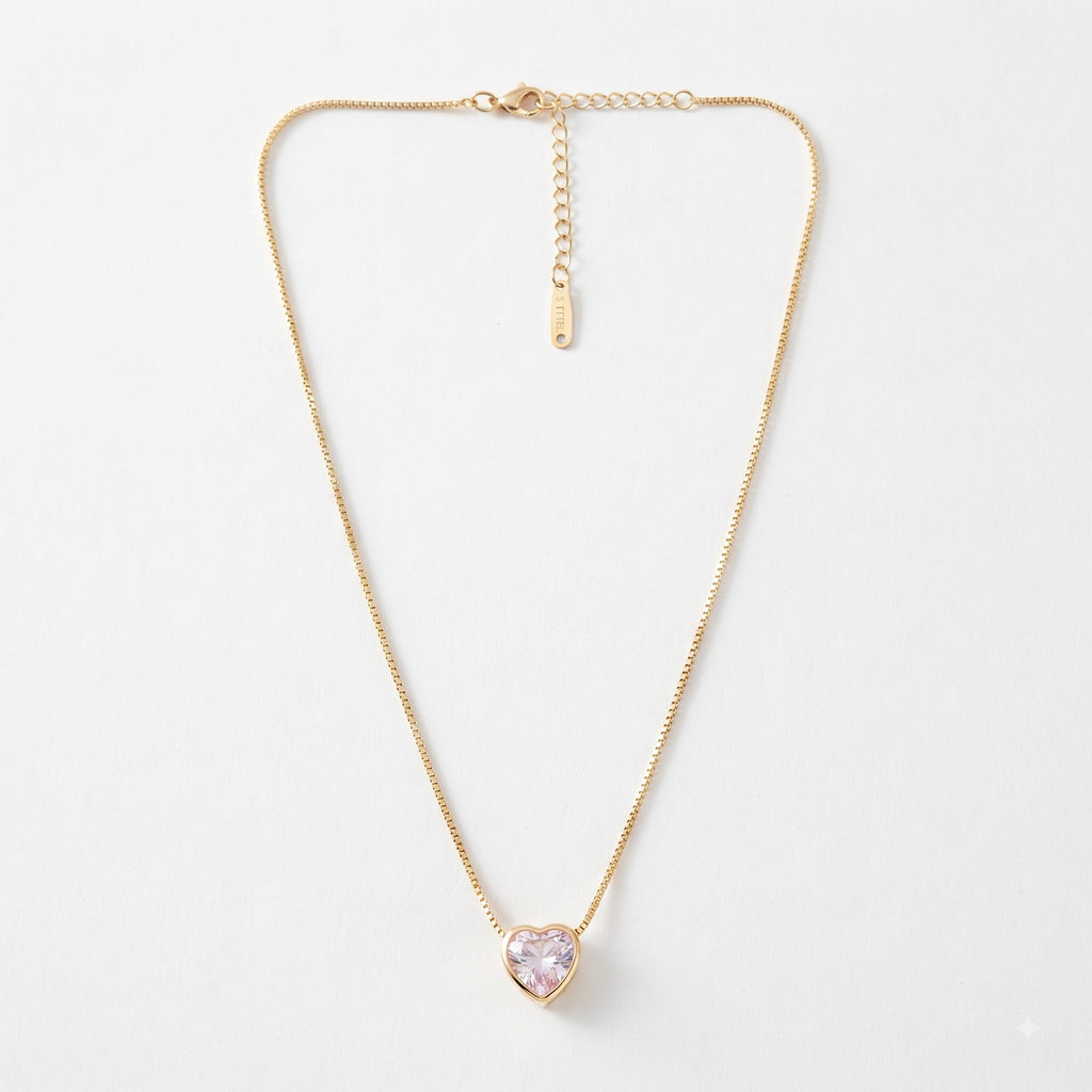 Pink Heart Crystal Pendant Necklace