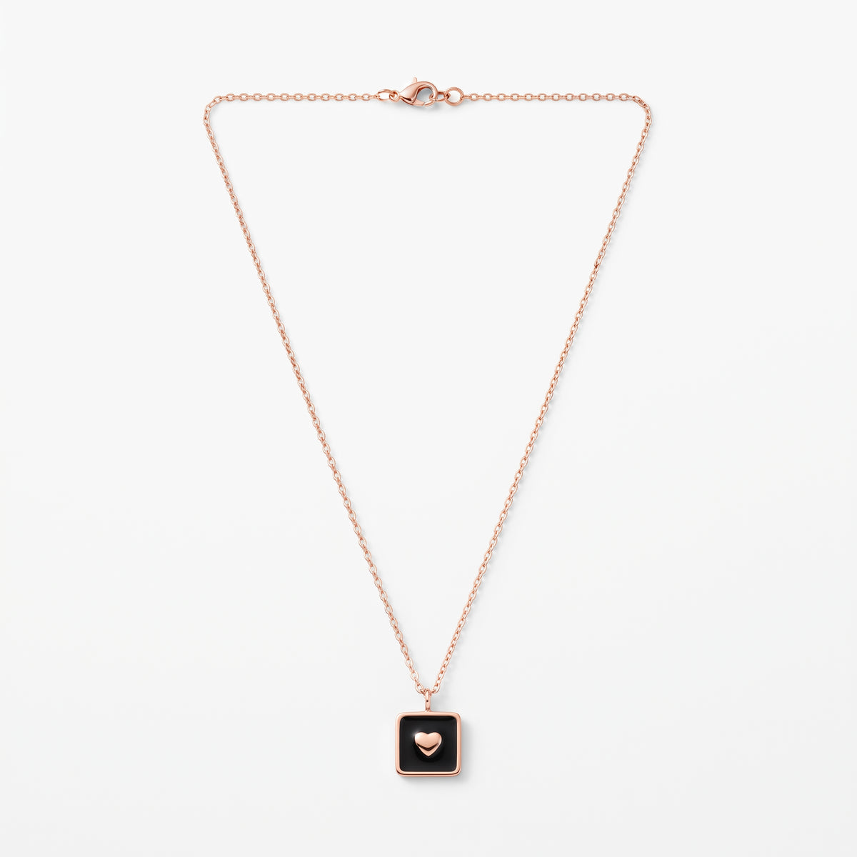 Rose Gold Black Heart Frame Necklace