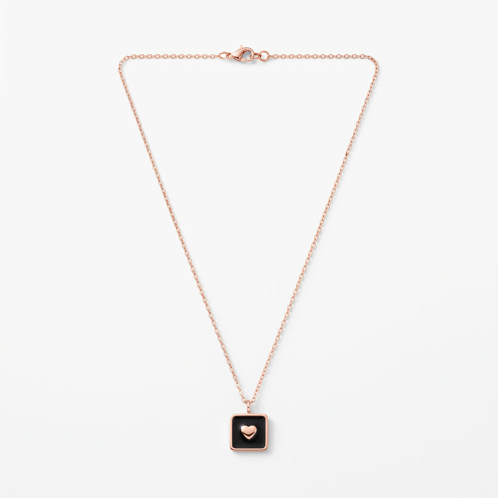 Rose Gold Black Heart Frame Necklace