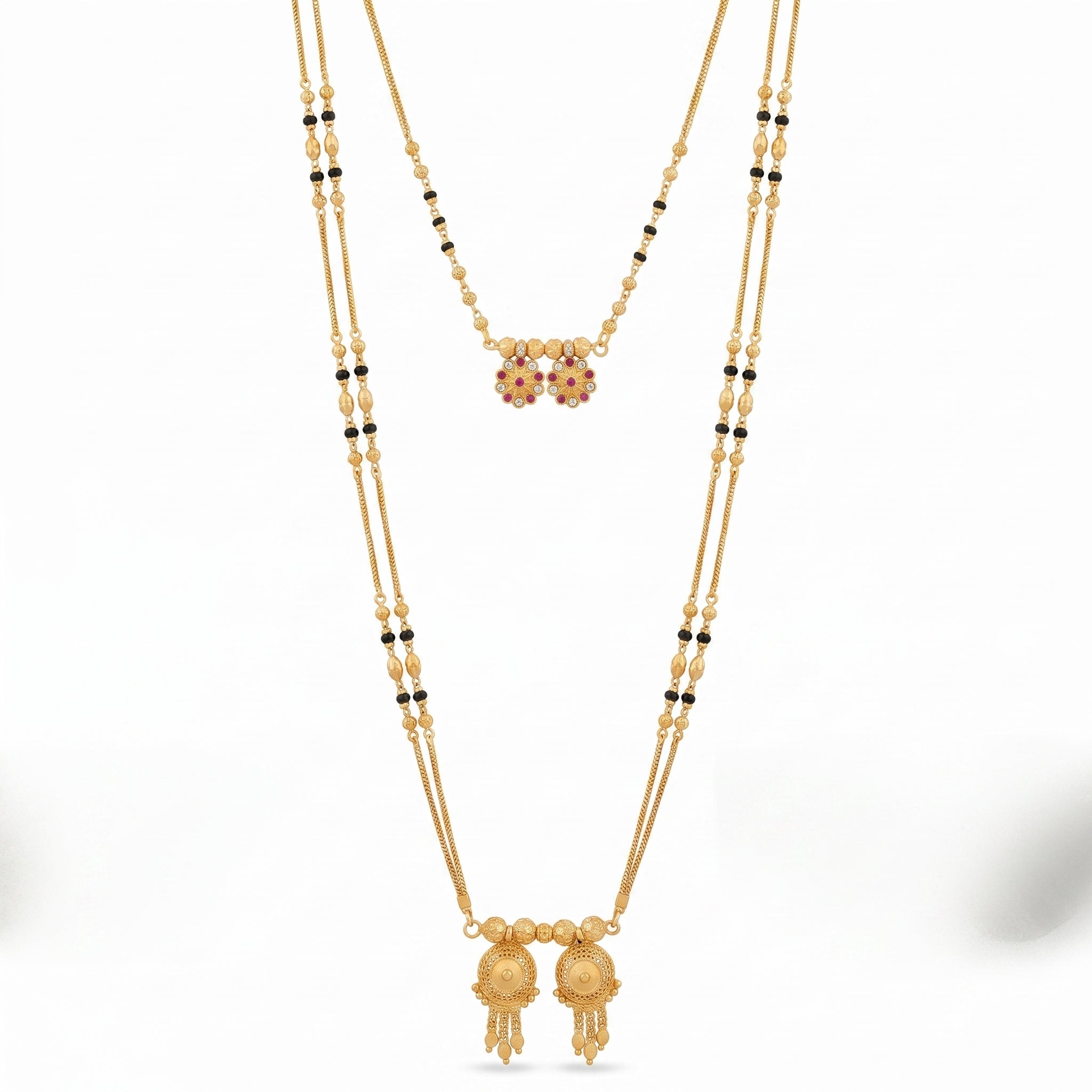 Royal Dual Elegance Mangalsutra Combo – 24K Gold Plated Set