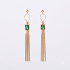 Emerald Green Gemstone Chain Tassel Earrings